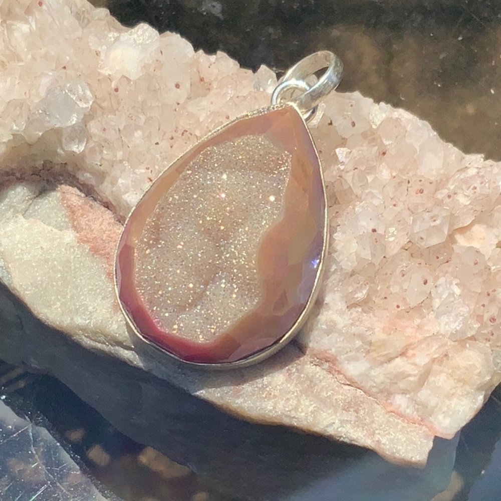 FACETED TITANIUM AURA DRUZY 925 STERLING SILVER PENDANT